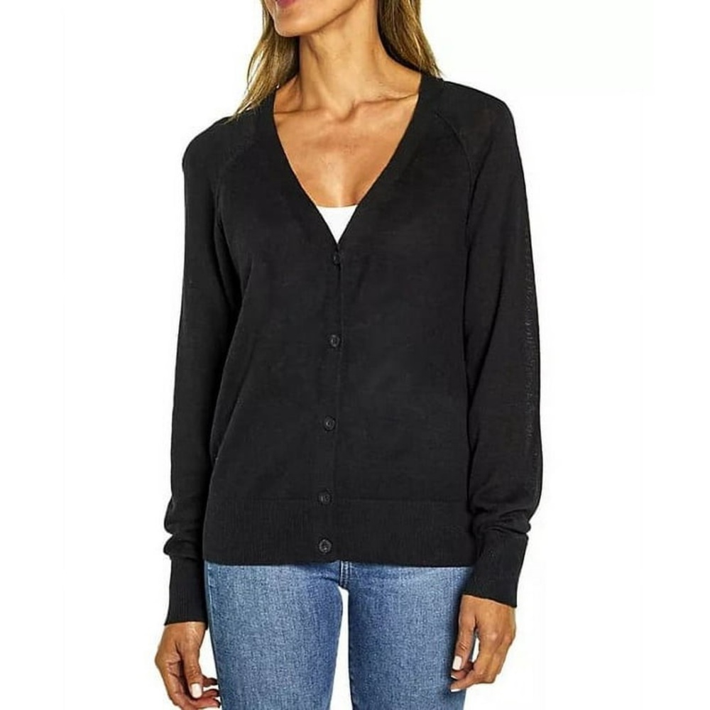 Gap Knit Cardigan Black Lightweight Linen Blend Size XS